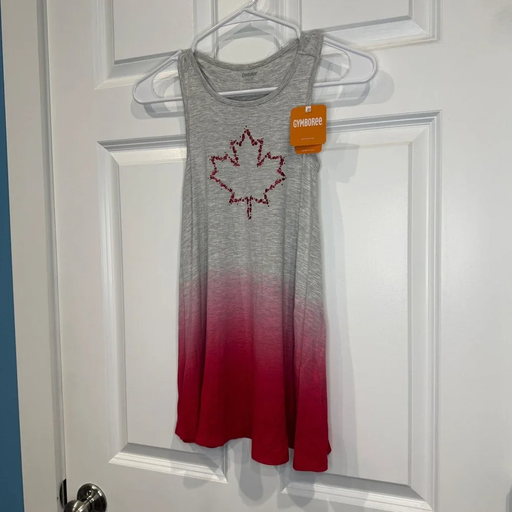 Gymboree Girls Grey‎ Pink Ombre Maple Leaf Glitter Tank Dress Size S 5-6 NWT